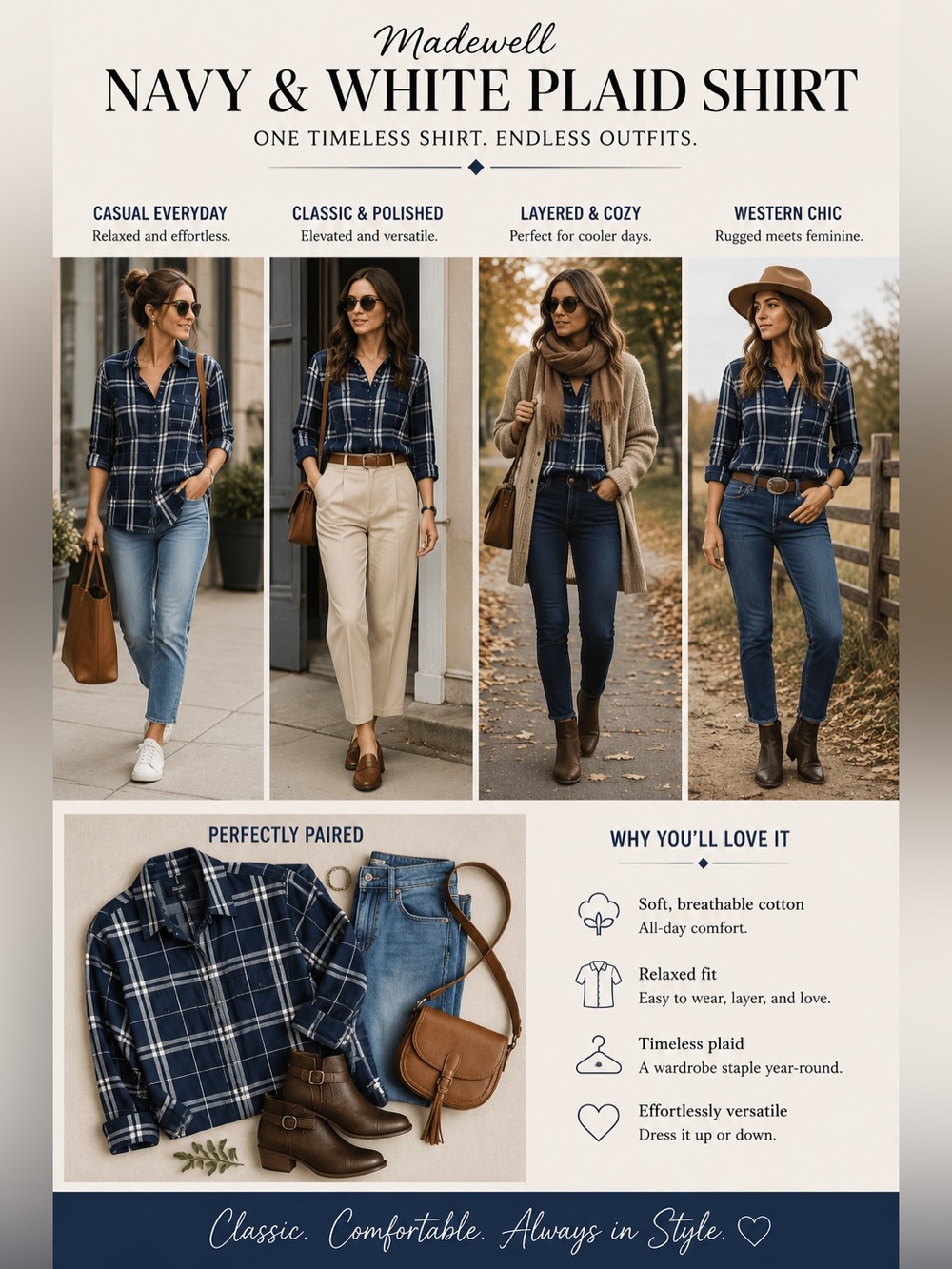 Madewell Navy and White Plaid Shirt